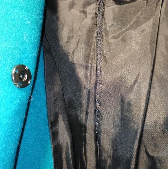 Vintage International Scene Teal Women's Wool Hooded Trench Pea Coat Size 9/10 - Picture 9 of 10